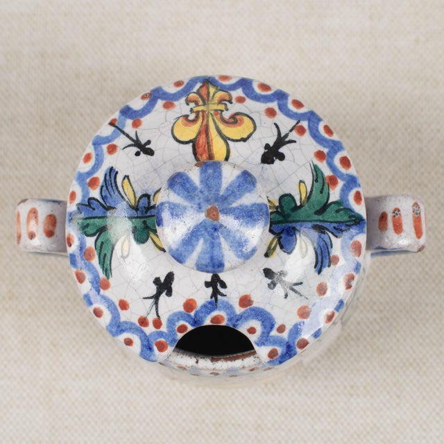 19th Century French Faience Fleur-De-Lis Lidded Pot, Hand-Painted For Sale - Image 11 of 12