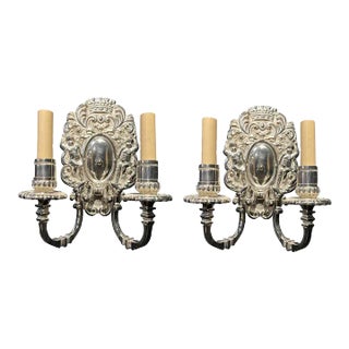 A Pair of 1920s Silver Plated Sconces For Sale