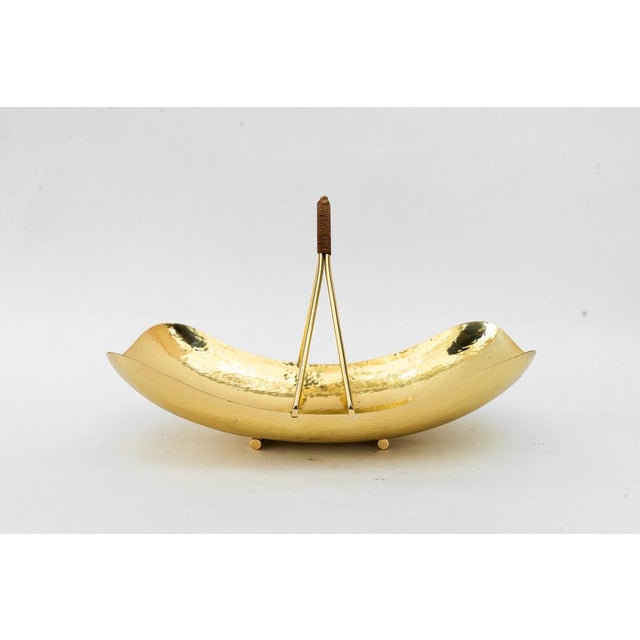 Gold Hammered Fruit Bowl with Wicker, 1950s For Sale - Image 8 of 8