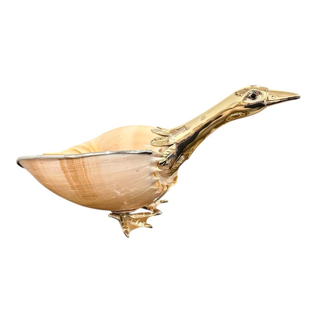 A large vintage Italian silver, brass and natural shell duck bowl by designer Gabriella Binazzi. Natural shell body....
