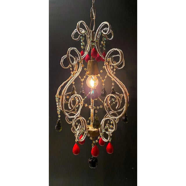 Hollywood Regency 1950s Italian Hollywood Regency Pendant Light With Venetian Fruits & Beads For Sale - Image 3 of 13