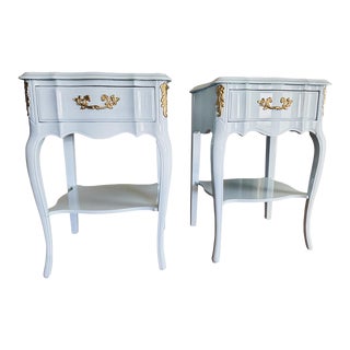 1940s Pair of Vintage French Style Beside Tables, Light Blue Lacquer For Sale