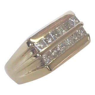 Diamond Ring 14k Yellow Gold 2 TCW Princess Cut Unisex Certified, Size 9.25 For Sale