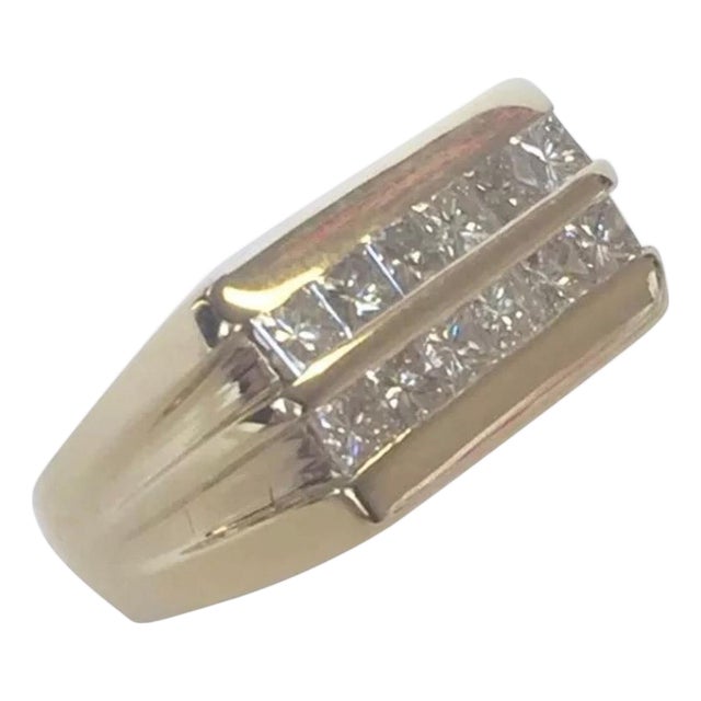Diamond Ring 14k Yellow Gold 2 TCW Princess Cut Unisex Certified, Size 9.25 For Sale
