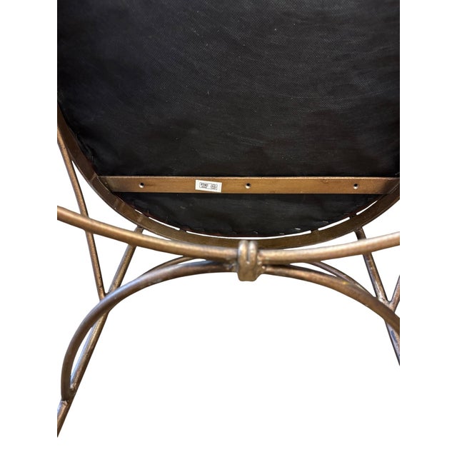 Vintage Maitland-Smith Bronze Finish Metal Armchair With Cane Back and Leather Seat For Sale In Greensboro - Image 6 of 10