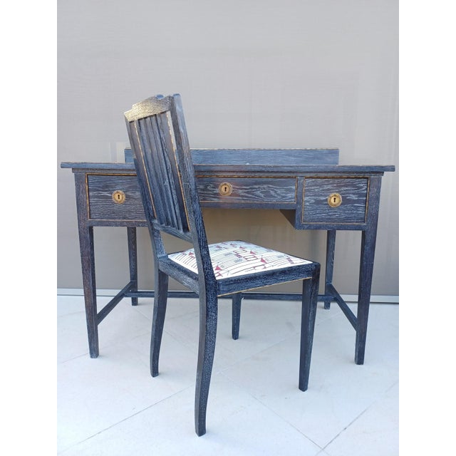 Vienna Secession Limed Oak Writing Desk and Chair, 1905, Set of 2 For Sale - Image 16 of 18