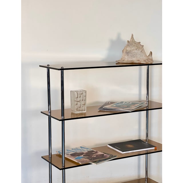 Mid-Century Modern Vintage Glass and Steel Shelf, 1970s For Sale - Image 3 of 9