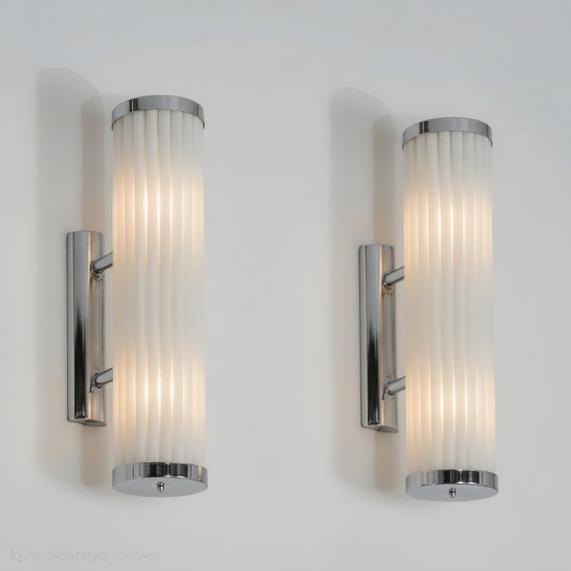 Pair Vintage Art deco light Old Lamp Wall Sconces Fixture Nickel Brass & Milk Glass Rod Ship Light Excellent Working...