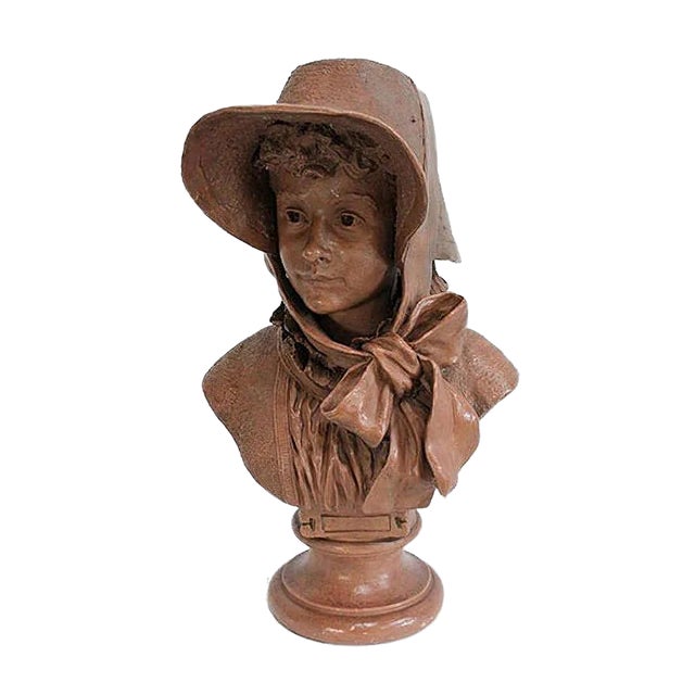 A. Blanc, Terracotta Bust of Woman, 1900s For Sale