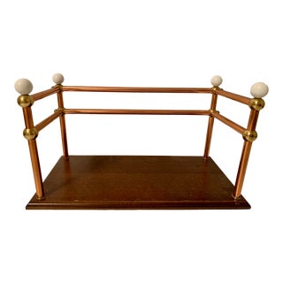 Vintage French Copper and Oak Wood Book Stand For Sale