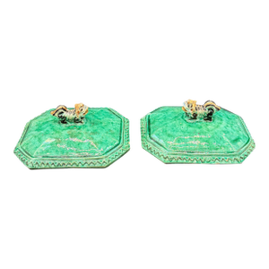Antique Chinese Sancai Glazed Porcelain Tureen Lids With Foo Dog Finials - a Pair