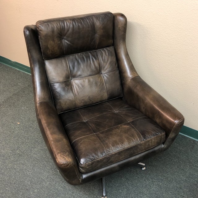 Contemporary Restoration Hardware Motorcity Leather Swivel Chair Chairish