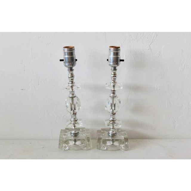 Vintage Mid Century Chrome Cut Glass Small Scale Table Lamps-A Pair For Sale - Image 11 of 11