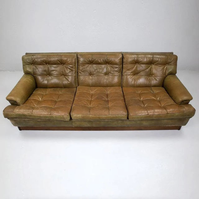 1960s Mexico 3-Seater Sofa in Brown Green Leather by Arne Norell for Arne Norell Ab, Denmark, 1960s For Sale - Image 5 of 12