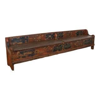 Antique 10' Long Original Blue Painted Bench With Storage From Hungary Circa 1890 For Sale