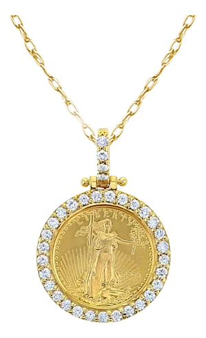 Shared Prong 1/10OZ Lady Liberty Diamond Halo Necklace 16"