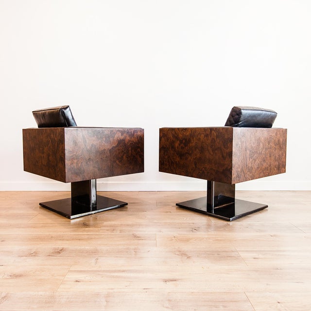 1970s 1970s Warren Platner Attributed Cube Lounge Chairs in Walnut Burl For Sale - Image 5 of 15