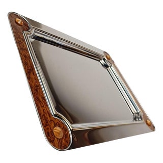 Postmodern Tray in Steel and Veneered Plywood, 1980s For Sale