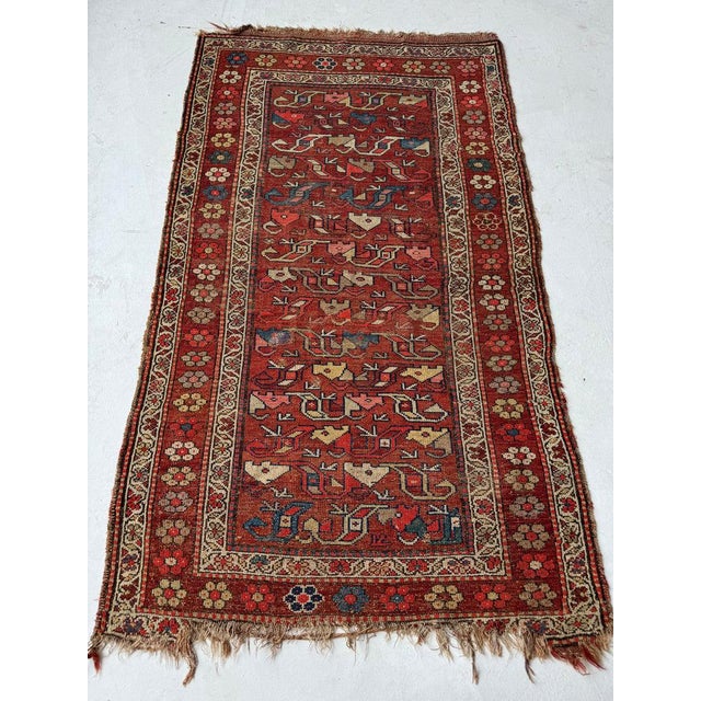 Antique Kurdish with Flower Border Variations of Reds Rug 3.9 x 5.10 For Sale - Image 9 of 10