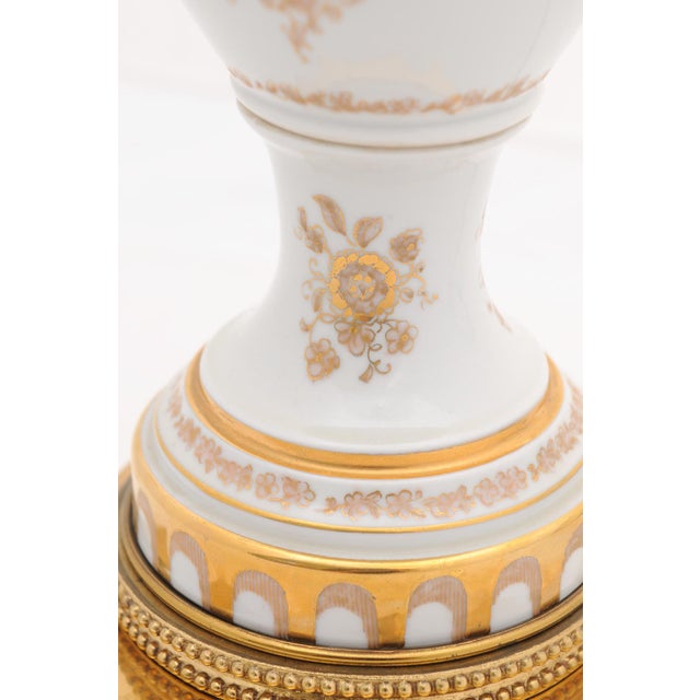 Ceramic Pair of Gilt Porcelain Regency Lamps by Marbro Lamp Co. - 1950s For Sale - Image 7 of 11