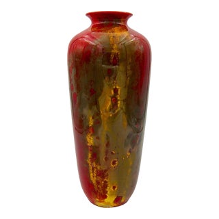 Signed Fred Moore Royal Doulton Flambe Vase in Red and Gold For Sale