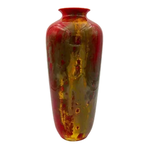 Signed Fred Moore Royal Doulton Flambe Vase in Red and Gold