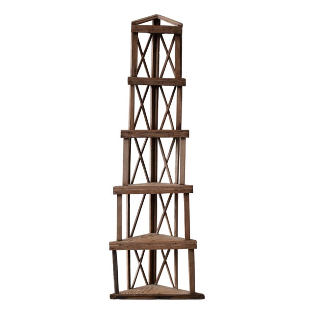 Vintage Folk Art Stepped Lattice Corner Shelf, Circa 1940s For Sale