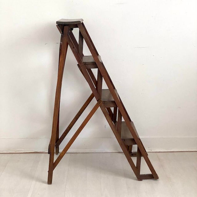 Small Vintage Stepladder in Beech, 1950s For Sale - Image 4 of 10