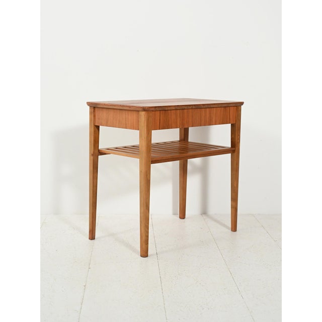 Scandinavian Bedside Table with Slatted Magazine Rack, 1950s For Sale - Image 3 of 9