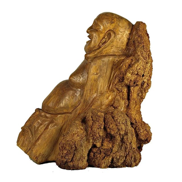 Chinese Antique Hand Carved Stump Buddha Statuary For Sale - Image 4 of 9