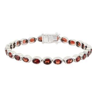Classic Red Garnet Bezel Set Bracelet in 925 Sterling Silver For Sale