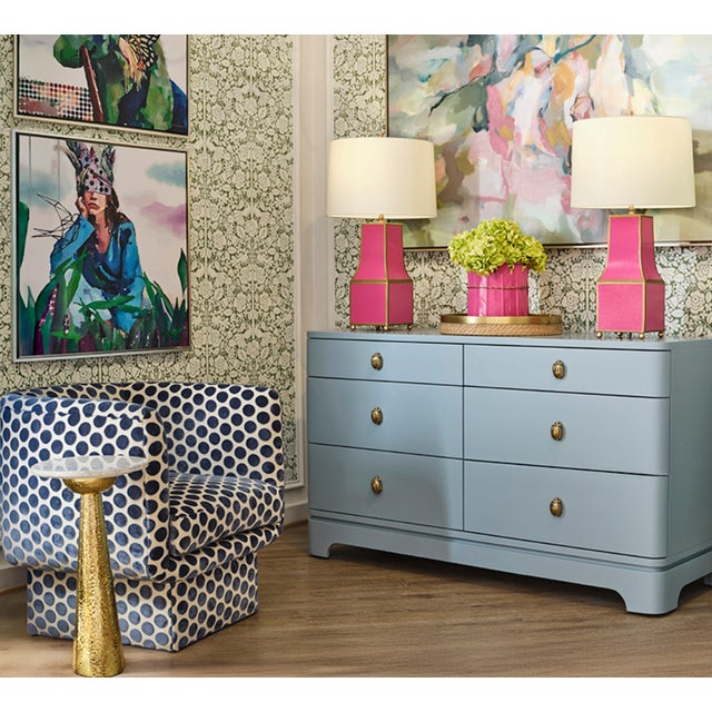 Contemporary Matthew Izzo Home Renata Pagoda Style Dark Pink Tole Table Lamp With Gold Trim and Cream Silk Shade For Sale - Image 3 of 4