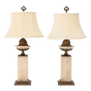 Neoclassical Style Marble Urn Form Lamps, Pair For Sale