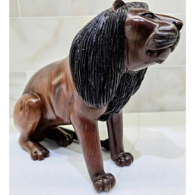 Vintage African Hand-Carved Hardwood Lion Sculpture by Nguma For Sale - Image 4 of 10
