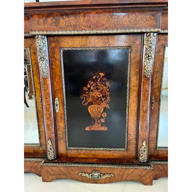 Black Large Antique Victorian Inlaid Floral Marquetry Burr Walnut Ormolu Mounted Credenza, 1850s For Sale - Image 8 of 18