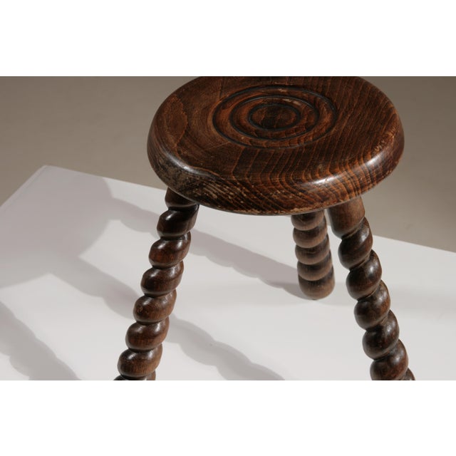 Brutalist Wooden Tripod Stool, France, 1950s For Sale - Image 3 of 9
