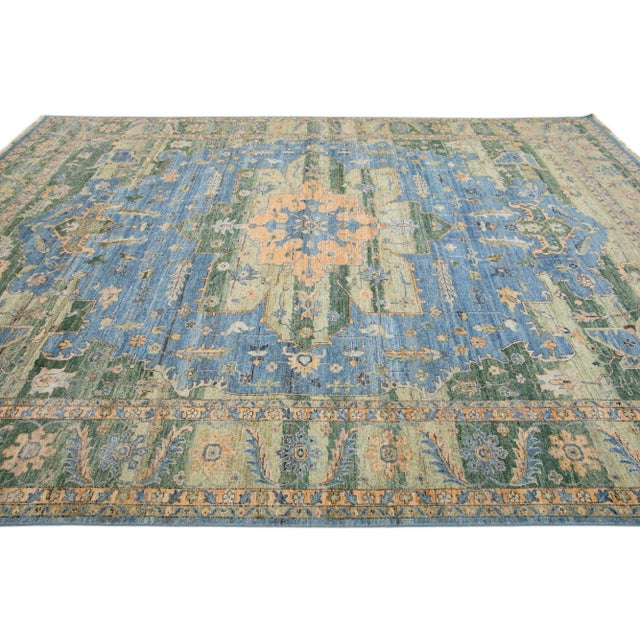 2020s 2020s Blue Apadana's Persian Tabriz Style Wool Rug With Medallion Motif For Sale - Image 5 of 7