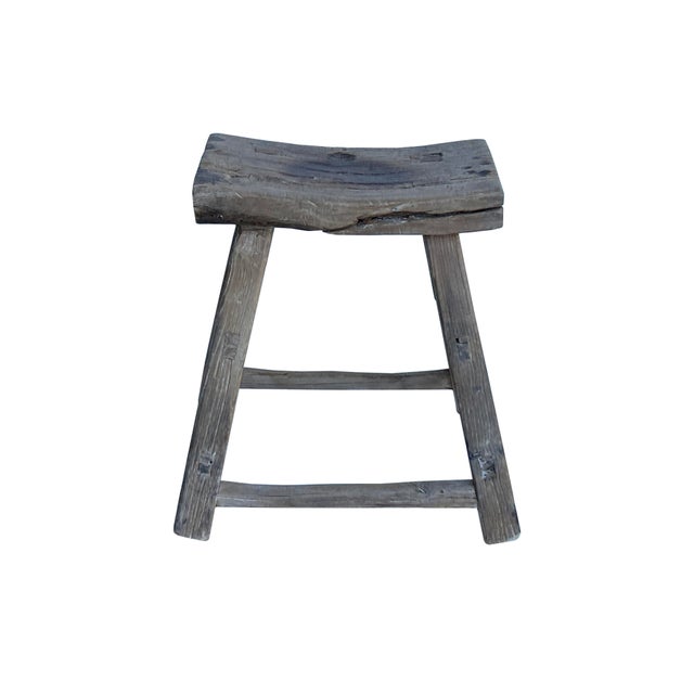 Rustic Raw Rough Wood Grain Rectangle Slim Stool Bench Side Table For Sale - Image 4 of 5