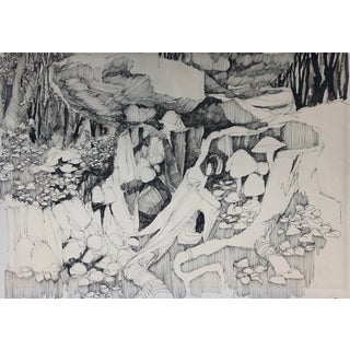 1970s Modern Fantasy Landscape Drawing For Sale