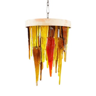 1960s Feders Mid-Century Modern Handmade Art Glass Hanging Chandelier For Sale