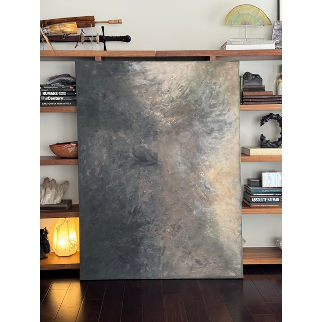 Oversized Large Original Abstract Acrylic Painting on Canvas With Moody Stormy Neutral Palette For Sale In Los Angeles - Image 6 of 11