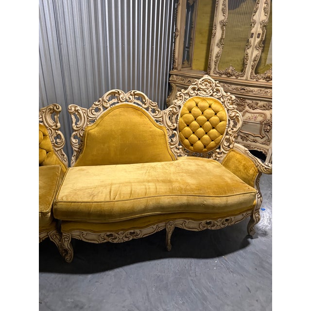 Mid 19th Century Monumental Rococo Revival Carved Sectional Sofa in Golden Velvet For Sale - Image 4 of 12