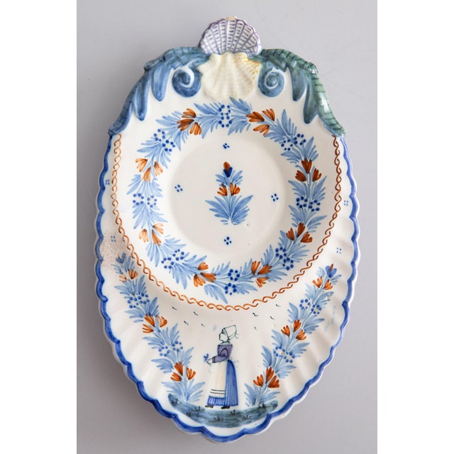 1920s Antique French Quimper Scalloped Wall Platter For Sale - Image 5 of 5