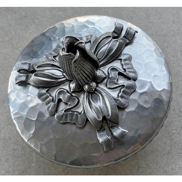Circa 1930 Whimsical Hand Forged Rose & Ribbon Aluminum Trinket Box For Sale - Image 15 of 18