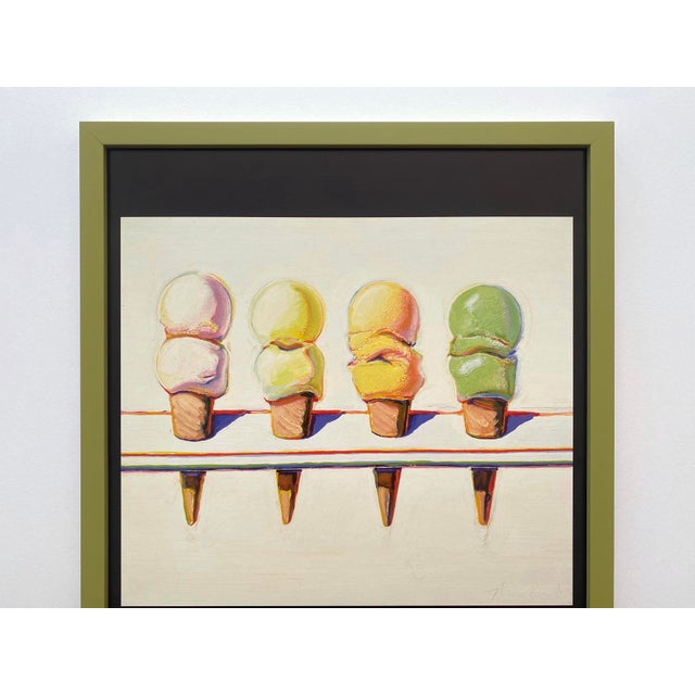This Wayne Thiebaud rare vintage 2010 Modernist custom framed Pop Art offset lithograph print " Four Ice Cream Cones "...