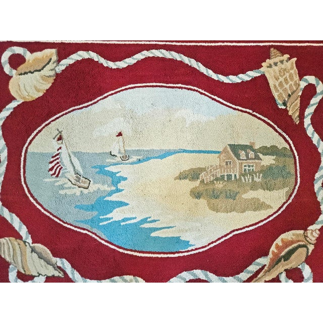 Claire Murray Design Hand-Hooked Wool Rug, Coastal Scene With Sailboats and Seashells For Sale - Image 4 of 15