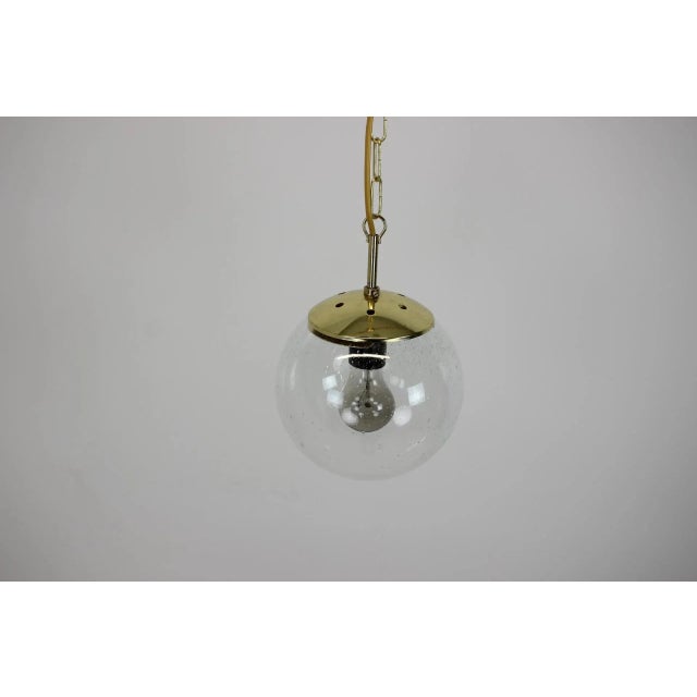 Mid-Century Grey Glass & Brass Pendant, 1970s For Sale - Image 3 of 8