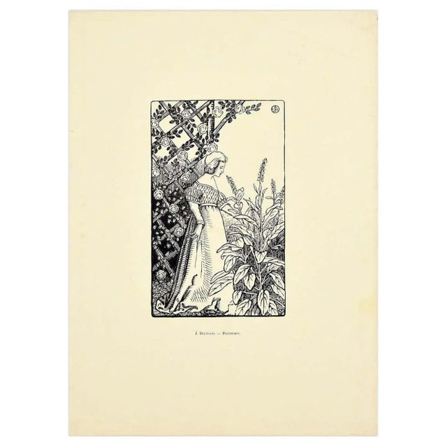 Image dimensions: 15.8 x 9.8 cm. Printemps is an original artwork realized by Jacques Beltrand in 1899. Original woodcut...
