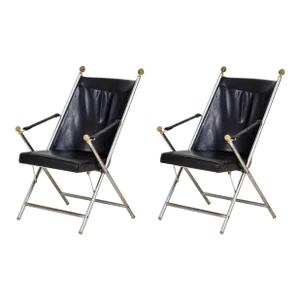 Pair Leather Campaign Folding Chairs by John Vesey, 1960