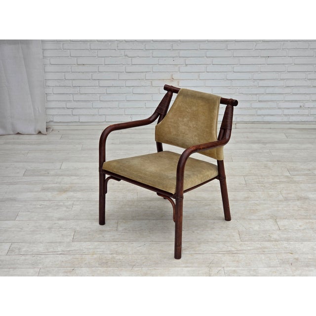 Scandinavian Armchairs with Furniture Velour and Bamboo, 1980s, Set of 2 For Sale - Image 16 of 18